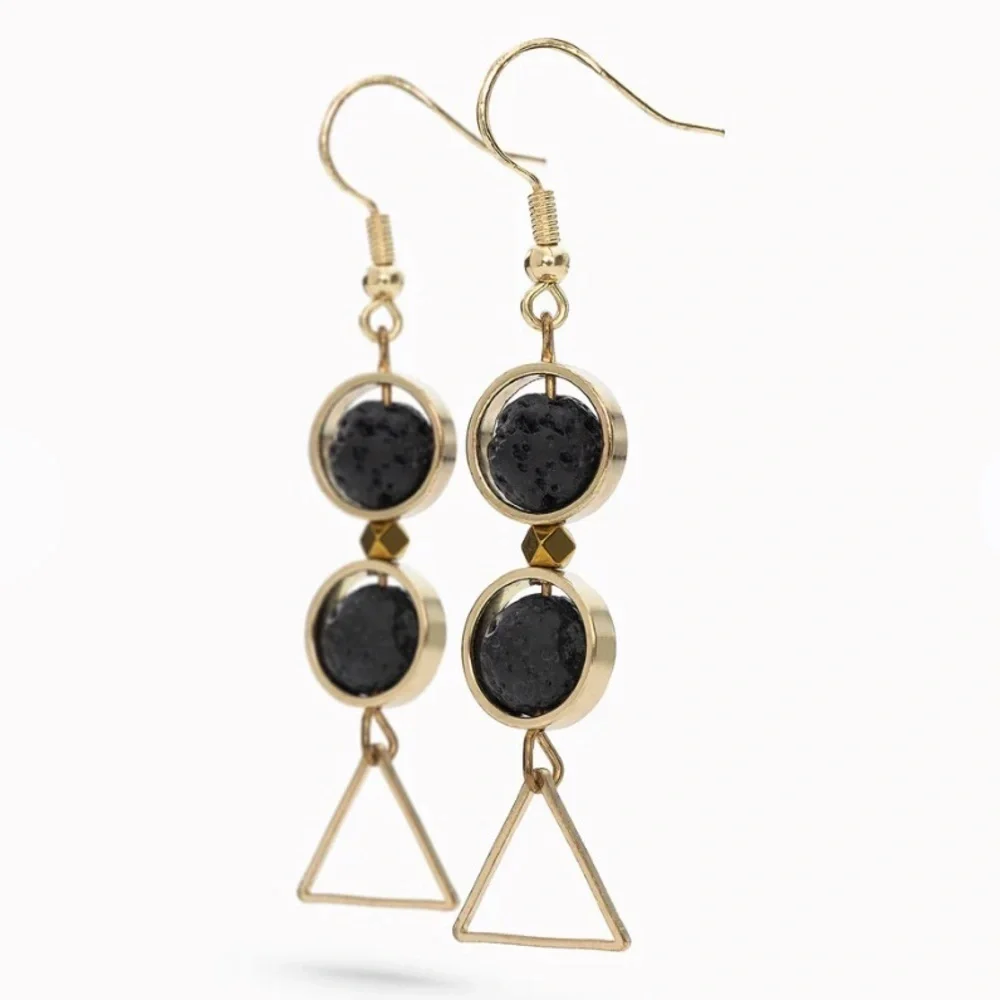 Golden and lava stone oil diffuser earrings, new